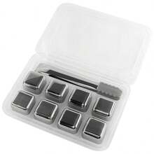 8Pcs Stainless Steel Drink Whiskey Metal Stone Reusable Ice Cubes Cooling Rocks - Silver - View 7