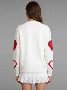 Womens Heart Cardigan Sweaters Valentines Oversized Winter Button Up Cute Knit Sweater - White - View 6