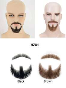 Handmade Real Human Hair Fake Beard, Men's Beard Replacement System, Lace Wigs, Invisible Hair Extensions, Realistic Mustache, Suitable For Cosplay, Costume Matching Or Theme Parties - Multicolor - View 3