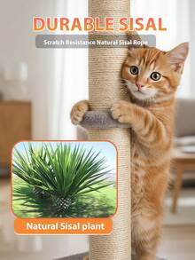 DOPINMIN Cat Scratching Post 33-Inch Natural Sisal Rope Scratch Post Mounting Methods Scratcher Tree Tower With Stable Base And Hanging Toy Balls For Indoor Cats And Kittens - 淺灰色 - 查看 4