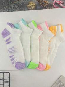 5 双女士运动踝袜，低帮隐形压缩踝袜 - 吸湿透气运动袜，适合跑步、徒步旅行、锻炼，带足弓支撑，女士健身低帮跑步袜，必备缓冲运动袜，时尚设计，舒适贴合。 - 彩色 - 查看 4