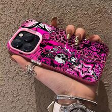 1pcs Punk Skull Leopard Print Phone Case Compatible With Apple Phone 17 15 11 12 14 13 16ProMax X 7plus 8plus Xs Max XS Antidrop Phone Case Silicone Vintage Funky Personality Cute Fashion Can Be Given To Friends You Can Give It To Yourself - 粉色 - 查看 2