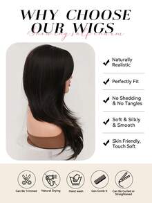 Peluca sintética con capas y flequillo, cabello largo y liso, adecuada para uso diario y juegos de roles, fibra resistente al calor, cómoda y esponjosa, de alta calidad; cabello realista; ideal para viajes, Halloween, Navidad y uso diario; peluca de estilo dopamina