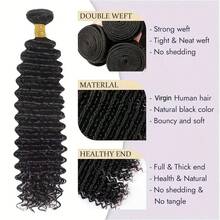 Uveous Deep Wave Bundles Human Hair Natural Black Brazilian Virgin Hair Weave 12A Grade 100% Unprocessed Real Human Hair Extensions For Women - Natural Deep Wave - View 5