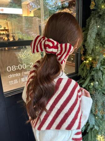 Clip à cheveux avec nœud rayé surdimensionné de style coréen, pince à cheveux en tricot monobloc pour queue de cheval haute, automne/hiver