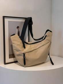 1个尼龙多功能拉链校园单肩包，简约百搭学生文具包，新款大容量时尚通勤单肩包，可装笔记本电脑和学习用品，适合各种场合 - 彩色 - 查看 15