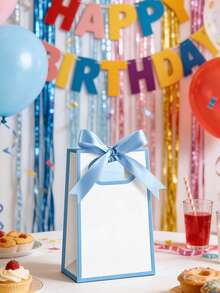 3个/套 白色派对礼品袋，蓝色滚边，优雅礼品袋，带提手和丝带蝴蝶结，适用于婚礼、生日、新娘送礼会、情人节礼物、礼品包装、送给女朋友的礼物、摄影道具，简约实用。 - 彩色 - 查看 1