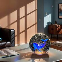 Galaxy Blue Whale Crystal Round Night Light, Dreamy Ocean 3D Carved Atmosphere Lamp, Bedroom Bedside Healing Nightlight, Creative Gift For Ocean Lovers, Desktop Decorative Art Lamp, Accompany You To Explore The Romantic Blue Whale In The Starry Sea - Multicolor - View 3