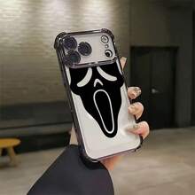 Carcasa de teléfono con diseño de máscara de grito negro y blanco con bordes dorados protección completa con esquinas anticaídas TPU transparente ultra resistente para iPhone 16 15 14 13 12 11 Plus Pro Pro Max regalo ideal para Navidad para amigos pareja o tú mismo - Morado - Ver 25