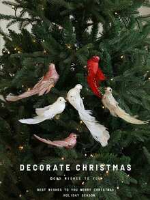 1件圣诞树装饰鸟，彩色羽毛仿真鸟，园艺树枝装饰道具，鸟类场景吊坠，圣诞装饰吊坠 - 彩色 - 查看 4