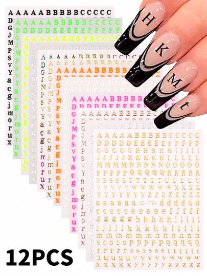 12pcs/Set 1-Inch Alphabet Stickers, Colorful English Letters & Numbers Combination, DIY Stickers For Water Bottles, Laptops, Decoration