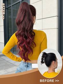 Claw Shaped Ponytail Extension Hair Accessory Gradient Red 24 Inch Long Wave Heat-Resistant Fiber Synthetic Ponytail Wig, Suitable For Women's Christmas, Halloween, Music Festivals, Parties, And Daily Use