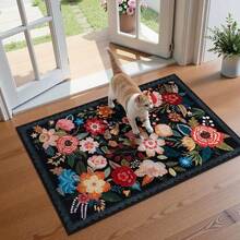 充满活力的波西米亚风花卉防滑地毯，采用水晶绒面料制成 - 防滑、耐用且易于清洁，大尺寸地毯，适用于客厅、卧室、玄关等多种场景。
