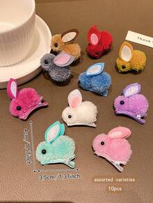 10个彩色兔子造型发夹，可爱女孩发饰，适合日常使用 - 彩色 - 查看 2