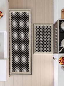 【热销！！！】1 件装软橡胶厨房地垫，3.5 毫米厚厨房地毯，现代几何拼接风格吸水厨房地垫，大尺寸地毯，可自行裁剪以适应厨房尺寸，表面织物材质，中间海绵层，底部橡胶层，适用于厨房地毯、厨房装饰、婚礼装饰、家居装饰、浴室地垫、玄关地垫、洗衣房地垫、走廊地毯、客厅地垫等。 - 彩色 - 查看 2