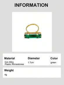 1pc Elegant Luxury Colorful Rhinestone Rectangular Adjustable Open Ring, Suitable For Women's Daily, Bar, Party Wear - Rectangular Rhinestone Ring - View 9