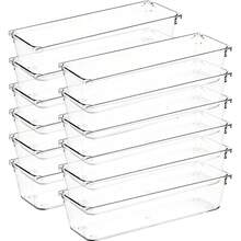 6 pezzi Scatole organizer per cassetti in plastica trasparente, divisori per cassetti da scrivania per camera da letto, bagno, ufficio, trucco, gioielli, piccoli oggetti, utensili. Ottimo regalo per Pasqua, San Valentino, ecc. - Trasparente - Visualizzare 1