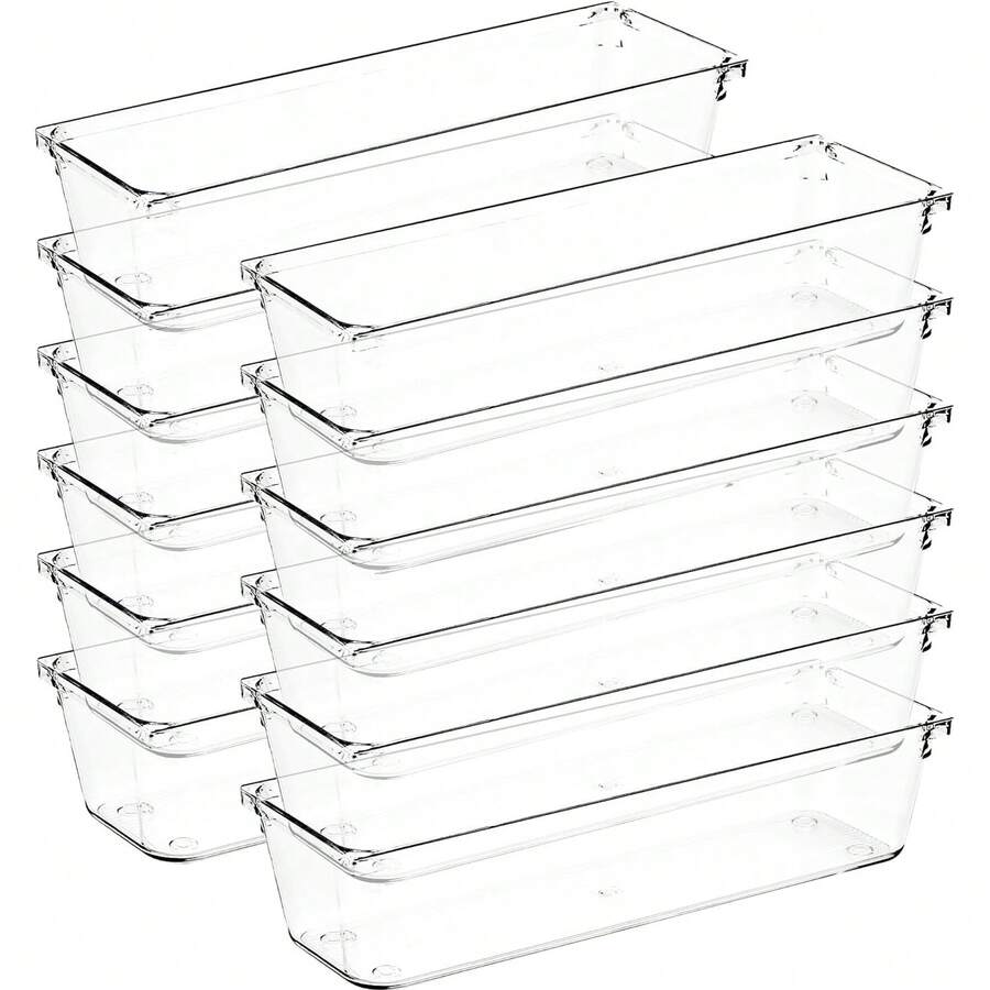 6 pezzi Scatole organizer per cassetti in plastica trasparente, divisori per cassetti da scrivania per camera da letto, bagno, ufficio, trucco, gioielli, piccoli oggetti, utensili. Ottimo regalo per Pasqua, San Valentino, ecc. - Trasparente - Visualizzare 1