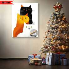 1 Pieza Decoración de Pared Minimalista - Tablero de Patrón de Gato Apilado de Tres Capas, Tono Neutro Moderno Adecuado para Sala de Estar, Dormitorio, con Gancho Colgante y Marco Envuelto, Regalo de Vacaciones para Parejas, Diseño Plano 2D, Decoración de Habitación Perfecta - Multicolor - Ver 7