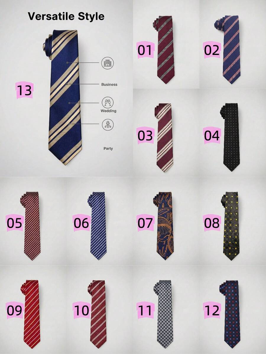 男士佩斯利经典蓝色条纹领带一条，宽8厘米，适合商务、婚礼等场合。 - 彩色 - 查看 1