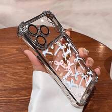 Cute Bowknot Pattern Silicone Phone Case for  17 16 15 14 13 12 11 Pro Max 17 AIR XS Max X Clear  Phone Cover - Plateado - Ver 4