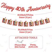 DHappy 40th Anniversary Banner Red 40th Ruby Anniversary Photo Banner Glitter Paper Garlands 40 Wedding Party Decoration For Cheers To 40 Years We Still Do 40 Years Party Plies - 紅色 - 查看 4