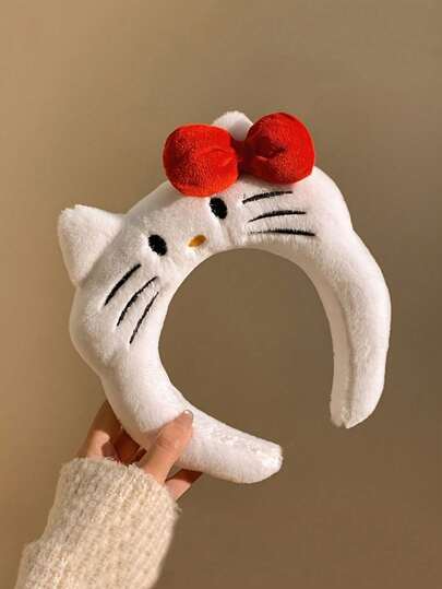 1ชิ้น Sanrio Hello Kitty ที่คาดผมตุ๊กตา พร้อมโบว์สีแดง - เครื่องประดับผมแถบกว้างน่ารัก เหมาะสำหรับเด็กผู้หญิง เหมาะสำหรับมาส์กหน้า, การถ่ายภาพ และสวมใส่ในชีวิตประจำวัน, วัสดุขน faux นุ่ม, ของตกแต่งผม Hello Kitty, พร็อพถ่ายรูป, ดีไซน์ขี้เล่น, สวมใส่สบาย