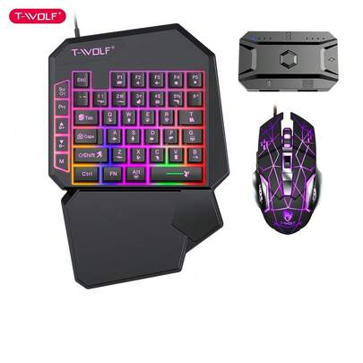 Juego de teclado y mouse de una sola mano T19, controlador de juegos móviles para juegos de teléfono como, teclado mini para zurdos