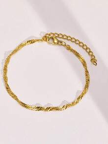 1pc Fashionable Water Wave Chain Bracelet For Women, Minimalist Versatile Accessory - Yellow Gold - View 6