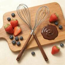 1pc/2pcs/6pcs Stainless Steel, Wooden Handle Manual Egg Beater And Mixer - No Battery Required, Durable Metal Design, Easy Baking And Cooking, Ideal For Whipping And Blending Ingredients, Egg Beater | Manual Mixer | Sturdy Construction, Hand-Held Whisk - Multicolor - View 4