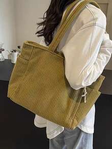 大容量时尚女士单肩手提包，采用柔软耐用的灯芯绒面料，配有侧袋和多个隔层，拉链封口，适合短途旅行、通勤、日常使用，也是情人节礼物的理想之选。 - 彩色 - 查看 10