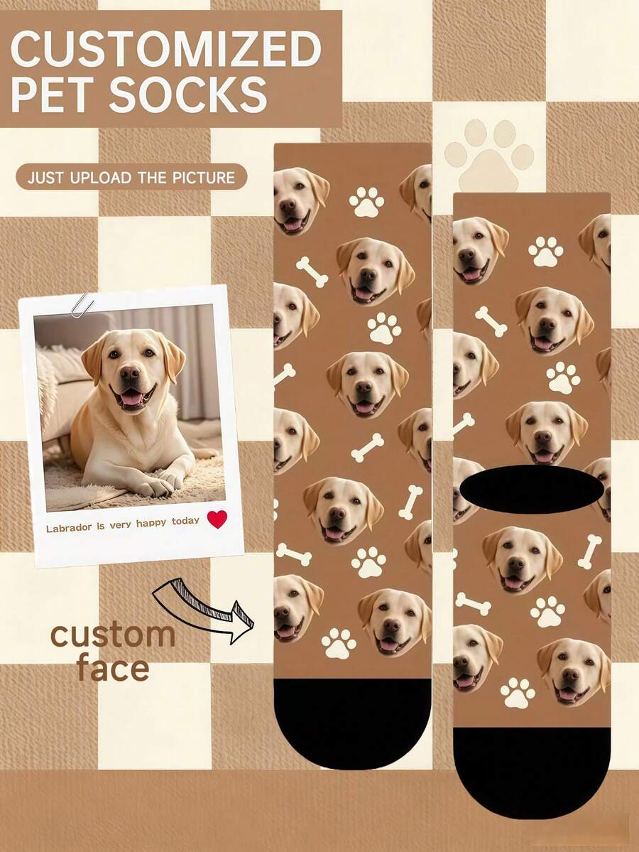 1 Pair Customized Text & Photo Printed Funny Couple Socks, Personalized Gifts For Valentine's Day, Birthday, Christmas And Other Occasions