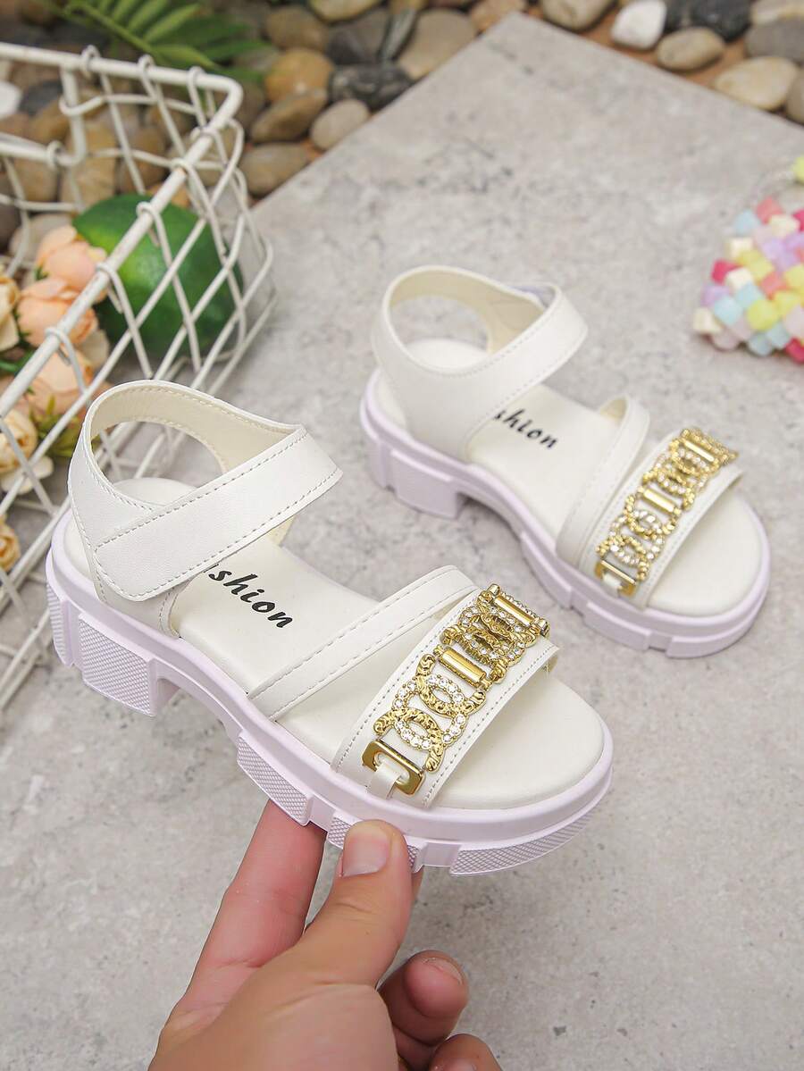 1双时尚漂亮的女童单带防滑厚底凉鞋，款式新颖大气，适合夏季户外穿着 - 白色 - 查看 1