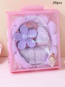 5pcs/Set Girls' Sponge SPA Headband & Wristband, Towel Cloth Headband Facial Cleansing Combo Set, Sponge SPA Headband For Washing Face Or Skincare, Comes With Wristband And Big Flower Hair Clip Gift Box, Ideal For Makeup Removal, Face Mask, Skincare, Party Favor And Daily Use - 彩色 - 查看 14