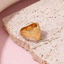 VKHK 1 pieza Anillo grueso asimétrico de acero inoxidable chapado en oro de 18K, adecuado para uso diario y de fiesta de mujeres, regalo - anillo creativo - Ver 3