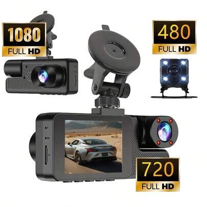 1080P 3-Lens Dash Cam - Infrared Night Vision, 170° Wide Angle, Loop Recording, G-Sensor - Convenient Vehicle Safety Camera, 24-Hour Parking Mode, Holiday Gift