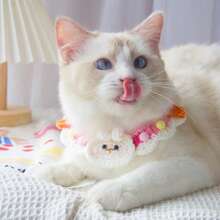 可爱的手工编织宠物围巾，带蝴蝶结、兔子和胡萝卜装饰 - 粉色 - 查看 3