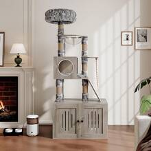 Torre para Gatos de 170 cm con Cerradura para Arenero, Hamaca y Cojines Lavables - Casa Multifuncional Resistente para Mascotas - Gris - Ver 7