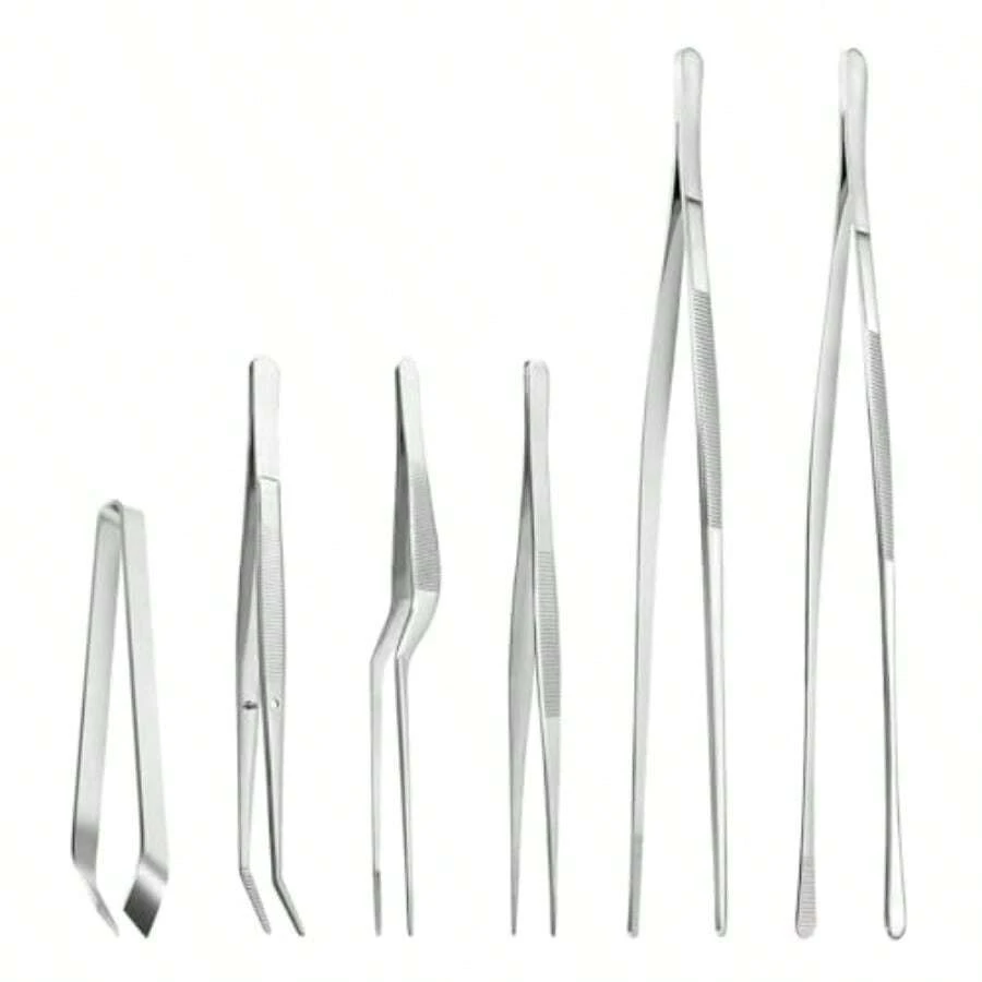 Pinzas de Cocina 6 Piezas Precision Pinzas para Cocinar de Acero Inoxidable para Barbacoa Procesamiento de Alimentos Decorar Hornear Herramientas de Cocina para Decoracion de Platos - Plateado - Ver 1