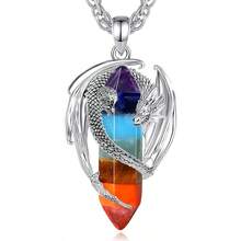 CELESTIA - Collar de dragón de cobre chapado en plata 7 chakras cuarzo rosa turquesa obsidiana amatista malaquita vidrio blanco jade doning - 22 pulgadas + 2 pulgadas cadena de acero - 7 chakras - Ver 3