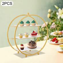 WOBENFOG Premium 3-Tier Gold Metal Dessert Stand Set – Elegant Display For Cakes, Cupcakes & Pastries, 2-Pack, 16.9 Inch - Vàng - Xem 10