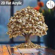 2D Flat Acrylic Lucky Tree Decoration - Gold Coin And Leaf Money Plant, Suitable For Acrylic Desktop Decoration For 11 Festivals, Ideal For Home, Office, Cafe, Birthday, Wedding, Housewarming Gifts, No Power Required, Prosperity Symbol, Exquisite Detail Craftsmanship, Complex Design, Christmas Home Decoration, Desk Accessories, Festive Desktop Ornaments, Prosperity Symbol Gift, Money Plant Decoration, Gold Coin Design, Durable Desktop Decoration, Handmade Appearance, Cafe Owner, Home Office Worker - A - 查看 3