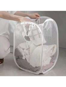 1pc Foldable Laundry Basket, Portable Mesh Home Storage Basket, Dirty Clothes Organizer, Bathroom Hanging Storage Basket, Laundry & Bathroom Supplies, Bathroom Accessories - Multicolor - View 4