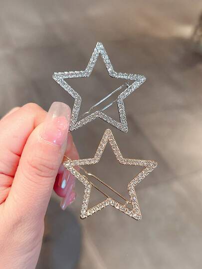 2 piezas/1 pieza Pinzas para el cabello de mujer con elegante cristal en forma de estrella, pinzas de rana de alta gama suaves, adecuadas para uso diario, casual, fiesta, trabajo, vacaciones, maquillaje, combinación de atuendos