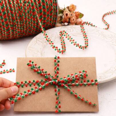 1 Roll Of Red And Green Striped Decorative Ribbon, Suitable For Gift Wrapping, Wreath Decoration, Bouquets And Crafts