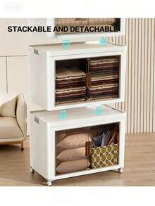 5layers  Extra Large Storage Cabinet, Multi-Tier Foldable Storage Box With Doors, Stackable Storage Containers For Shoes Sundries Books Clothes, Household Storage Organizer For Closet, Wardrobe, Bedroom, Bathroom, Office, Kitchen - trắng - Xem 7