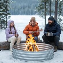 60 Inch Galvanized Steel Fire Pit Ring, 12 Inch Raised Heavy Duty Wood Burning Campfire Ring, Heat Resistant Outdoor Fireplace For Backyard, Patio & Camping - 預設 - 查看 8