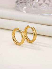 1 Pair 3D Heart Bubble Stainless Steel Earrings, Women's, Elegant Anti-Fading, 18K Gold Plated, Suitable For Party, Wedding, Prom, Valentine's Day And Mother's Day Gift - Stainless Steel Earrings - View 14