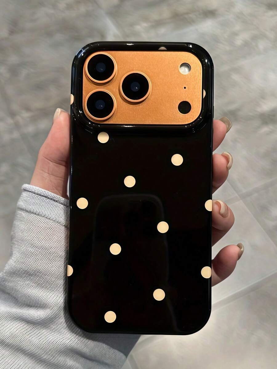 1个可爱少女波点果冻亮面手机壳，兼容 17 Pro Max、17 Pro、Air、16、15、14、13、12、11 Pro Max Plus，软TPU后盖 - 黑色 - 查看 1