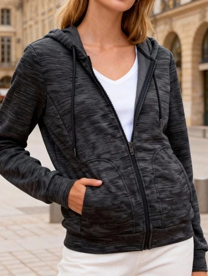 女士连帽拉链卫衣外套，带口袋，柔软舒适，适合户外运动、休闲、健身、旅行和日常穿着。